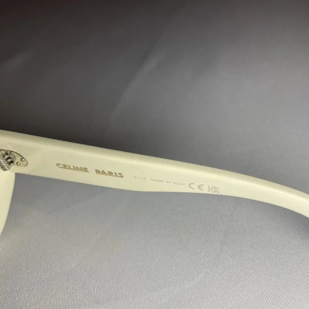 CELINE Unisex Square Oval Sunglasses White Ivory Dark Brown Lense CL40255I 25E